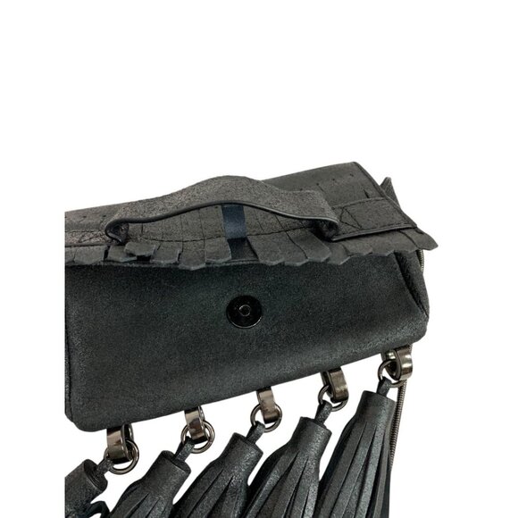 Zac Posen Heavy Tassel Brushed Black Leather Shoulderbag Clutch Hand Strap - Picture 7 of 11